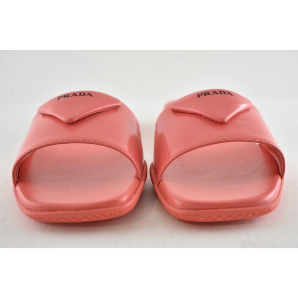 Prada Corallo Red Rubber Leather Triangle Logo Slide Sandal Flip Flop Flat 38.5 - Picture 5 of 12